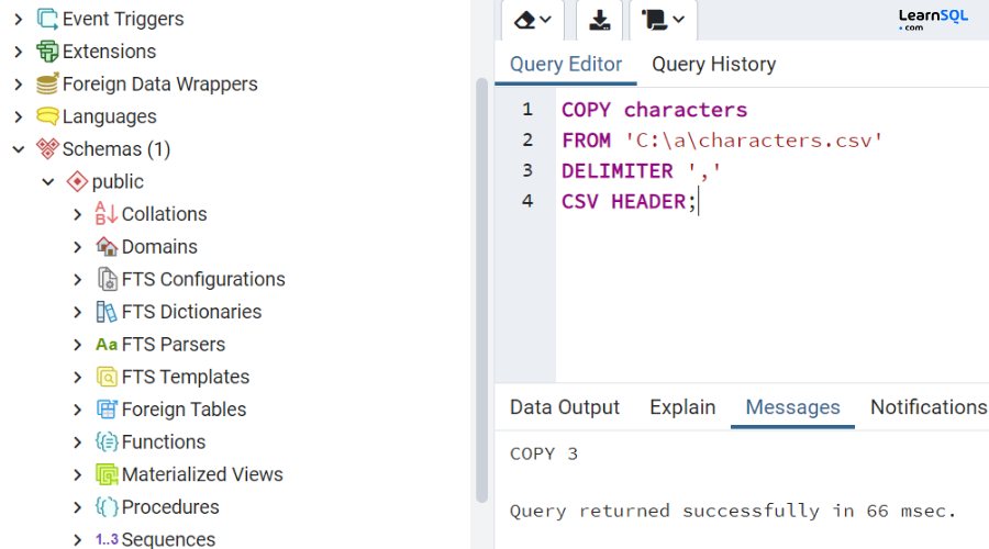 Como importar CSVs para o PostgreSQL usando o PgAdmin