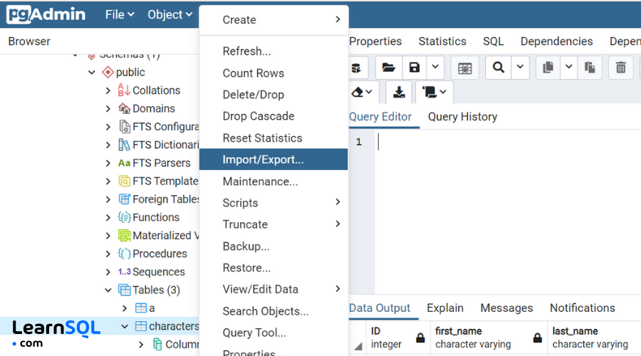 Como importar CSVs para o PostgreSQL usando o PgAdmin